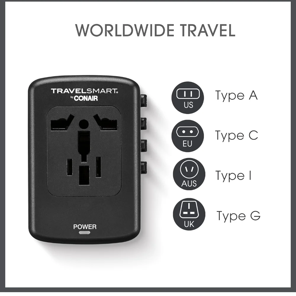 Conair TravelSmart Fast Worldwide Power Adapter 100- 250V
